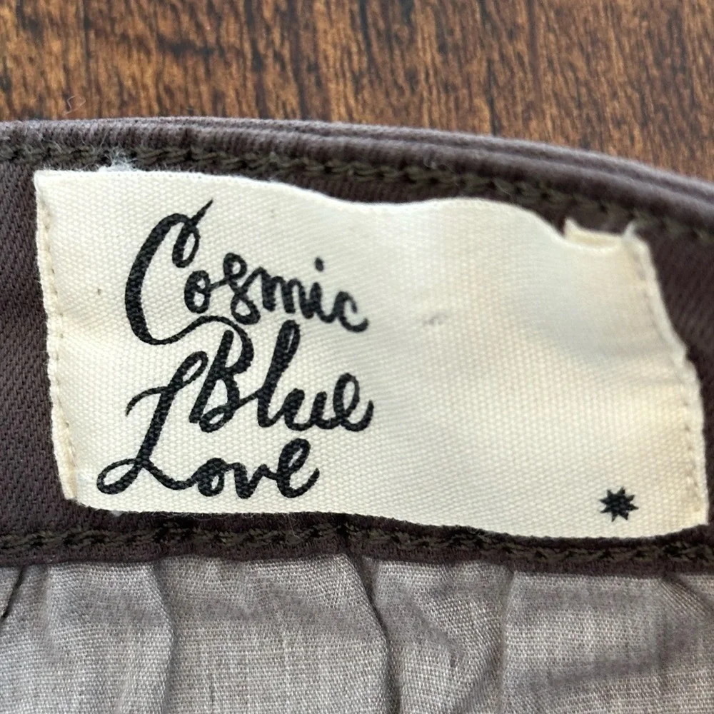 Cosmic Blue Love | Gray/Brown High Rise Cotton Blend Bootcut Jeans, Size 32T - Picture 3 of 9